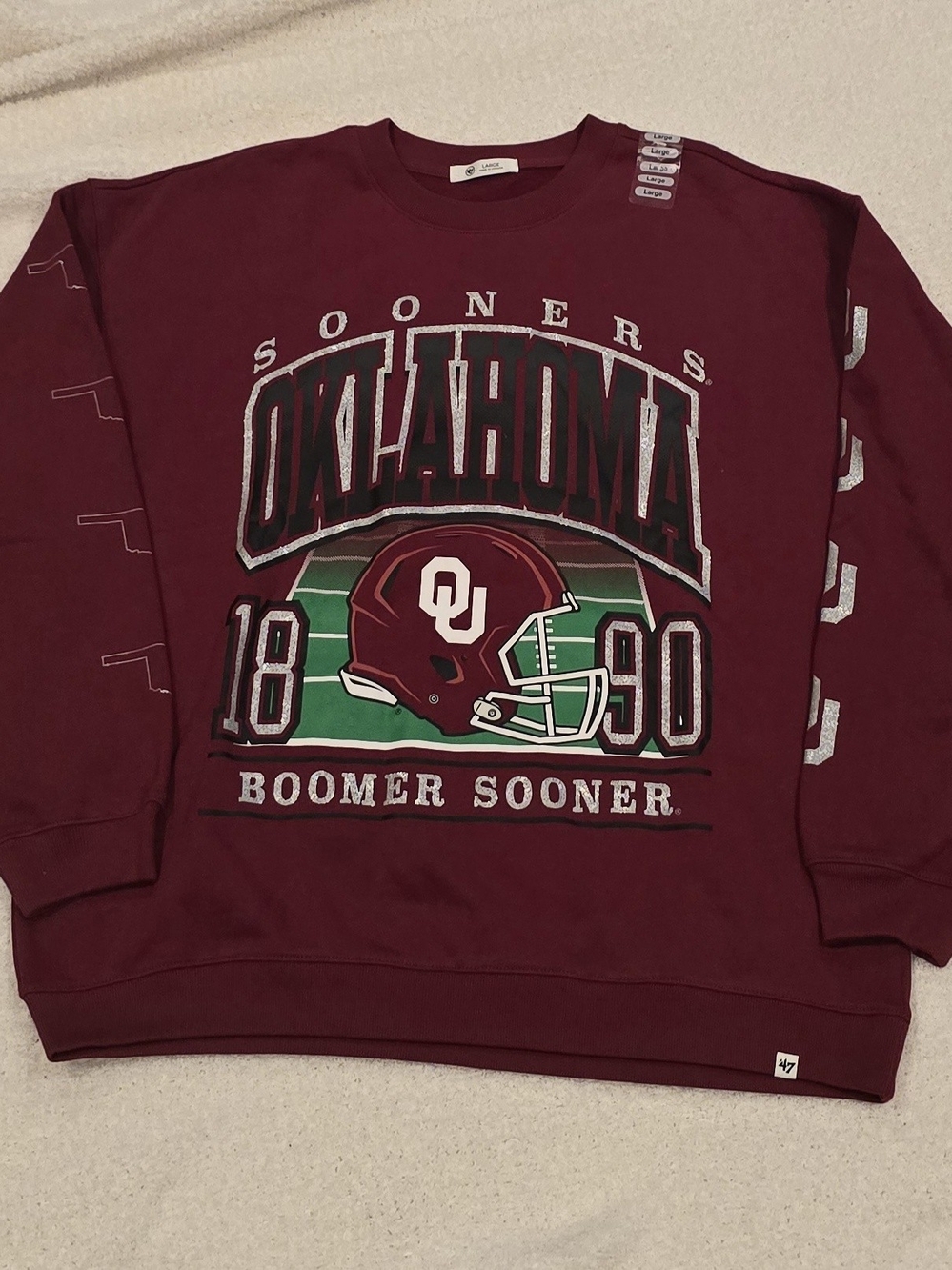 Oklahoma Sooners Football Maroon Crewneck Sweatshirt - Women's